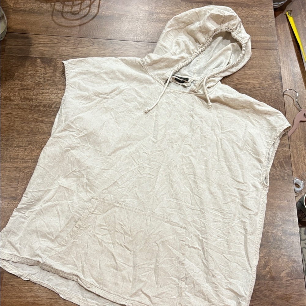 Zara Hoodie Vest Shirt Oversized Cream Large. Cotton
